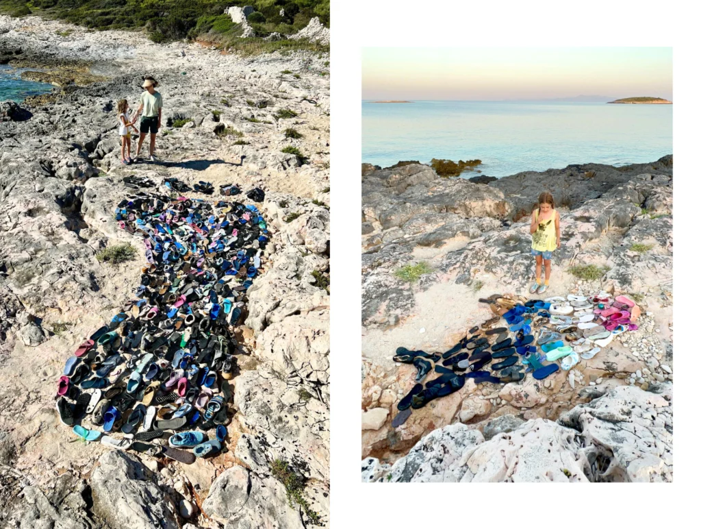 Instalacije iz odpadkov: riba, krog, odtis stopala