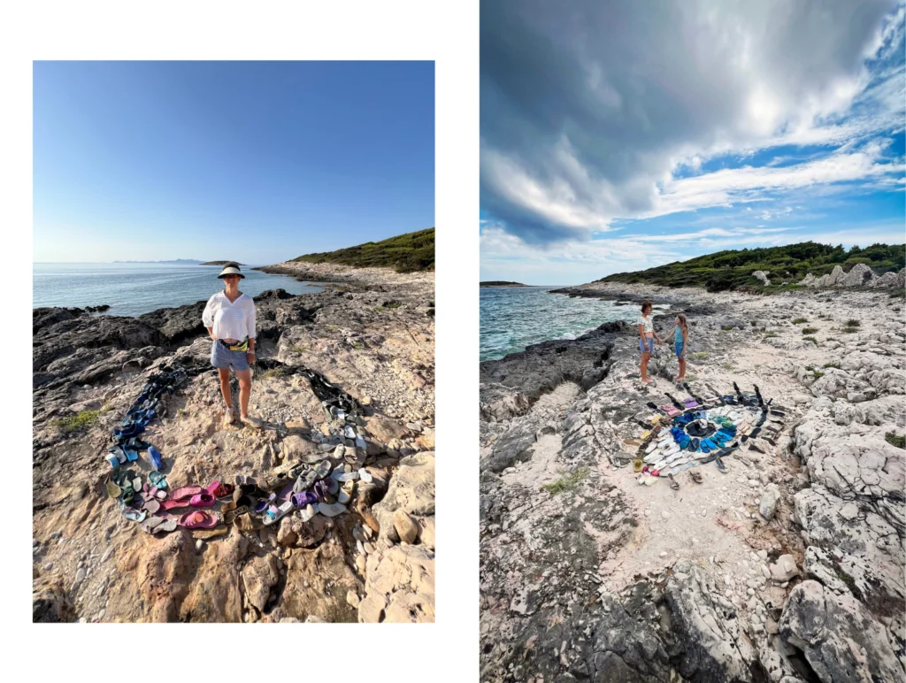 Instalacije iz odpadkov: riba, krog, odtis stopala