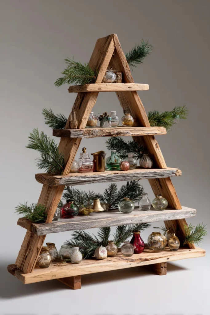 DIT drevo iz lesenih ploh prazničen božičen okras iz naravnih materialov 