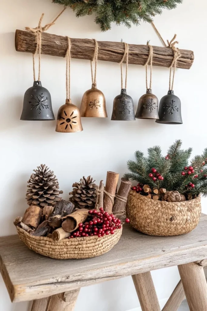 prazničen božičen okras iz naravnih materialov cimet storži zvonci 