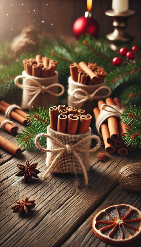 prazničen božičen okras iz naravnih materialov cimetove palčke