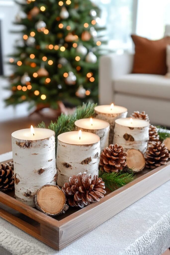 prazničen božičen okras iz naravnih materialov za na mizo adventni venček iz breze