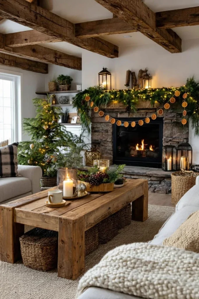 praznična božična okrasitev iz naravnih materialov 