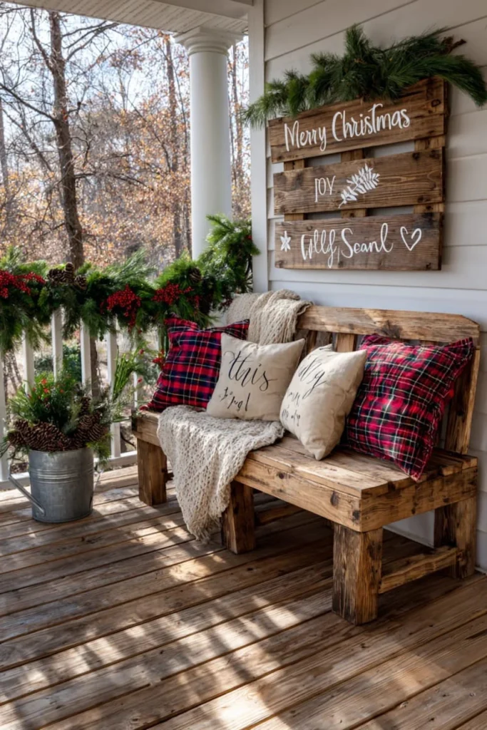 rustični napis na lesenih deskah prazničen božičen okras iz naravnih materialov