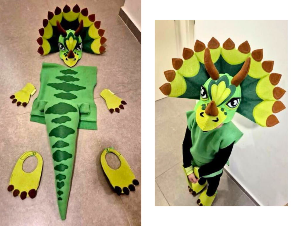 pustni kostum iz blaga filca naredi sam dinozaver za otroke