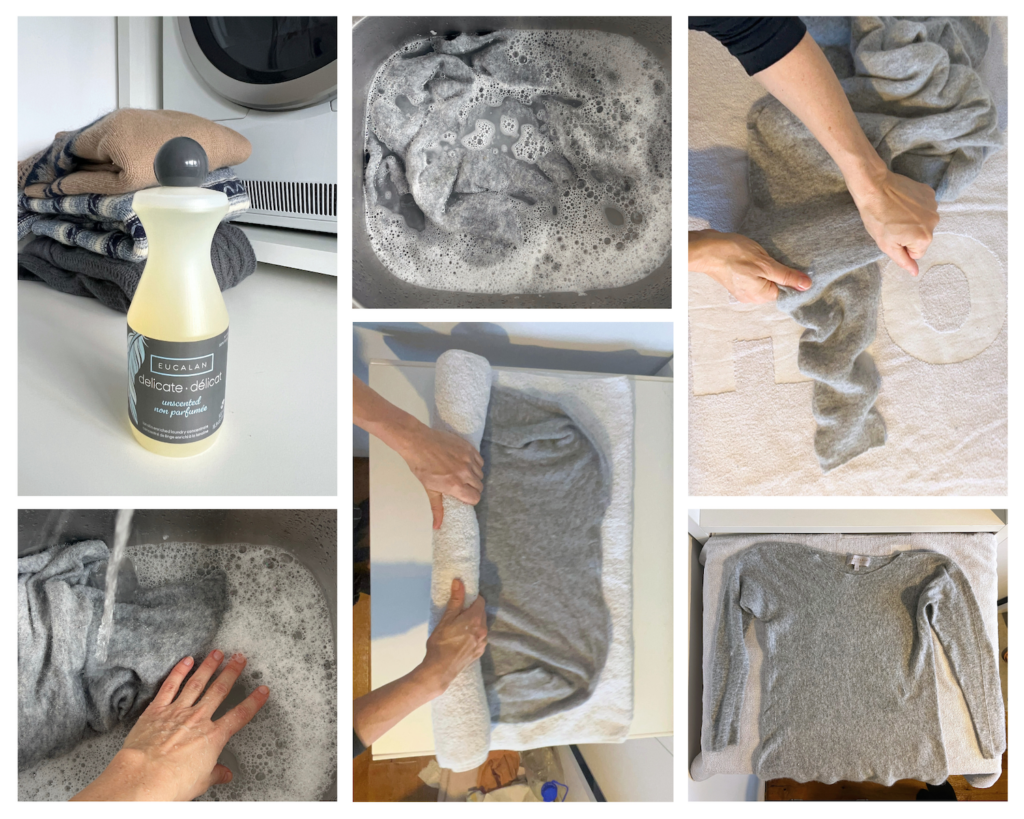 Postopek reševanja zapranega skrčenega volnenega puloverja.