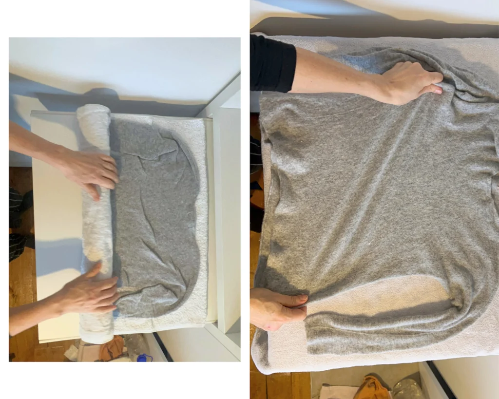 Postopek reševanja zapranega skrčenega volnenega puloverja.