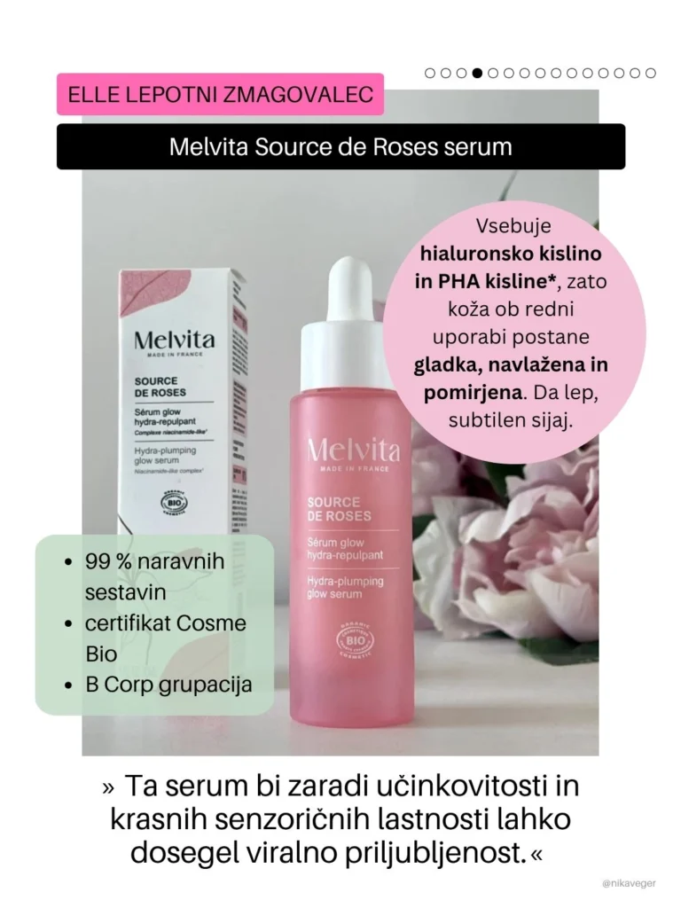 Melvita source de roses naraven vlažilni serum elle beauty awards zmagovalec učinkovine in trajnost
